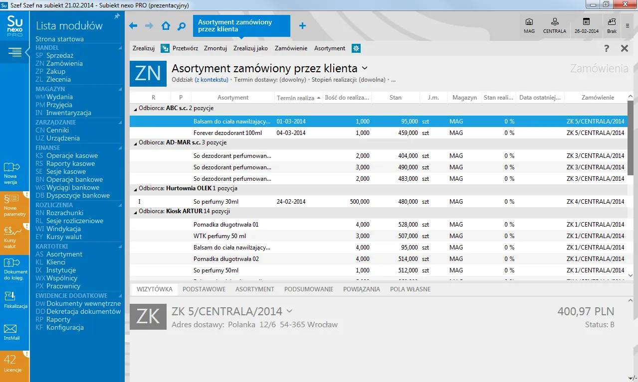 zrzut ekranu subiekt nexo pro